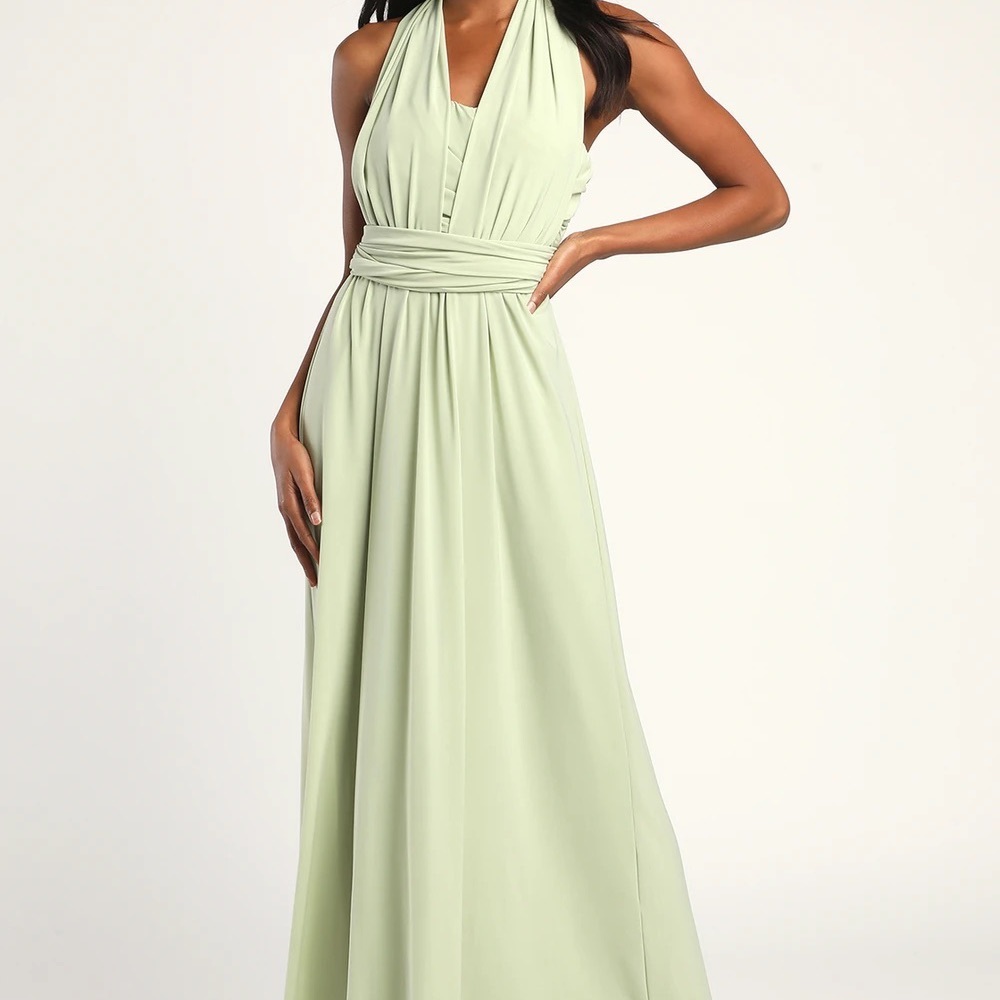 Lulus Start Your Romance Sage Green Strapless Convertible Maxi Dress